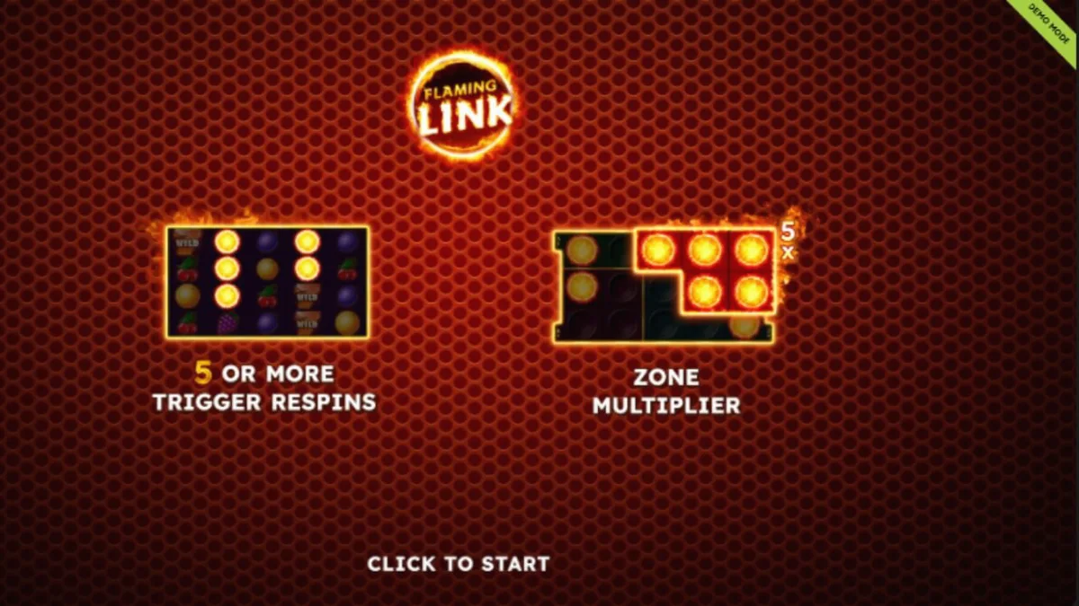 Tampilan visual mesin slot 40 Finest XXL Flaming Link dengan simbol buah neon.